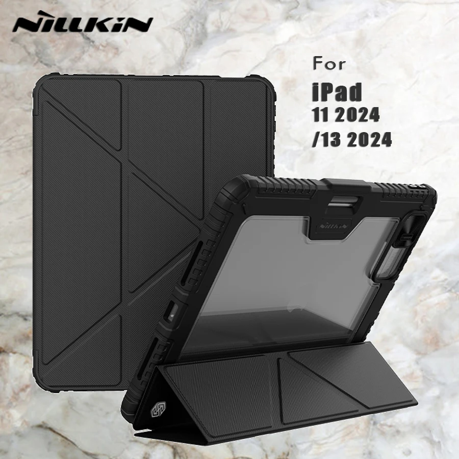 

Nillkin for Apple iPad Pro 11 13 2024 Case Armor Bumper Leather Auto Wake Flip Slide Camera Protector Back Cover Lens Pen Hold