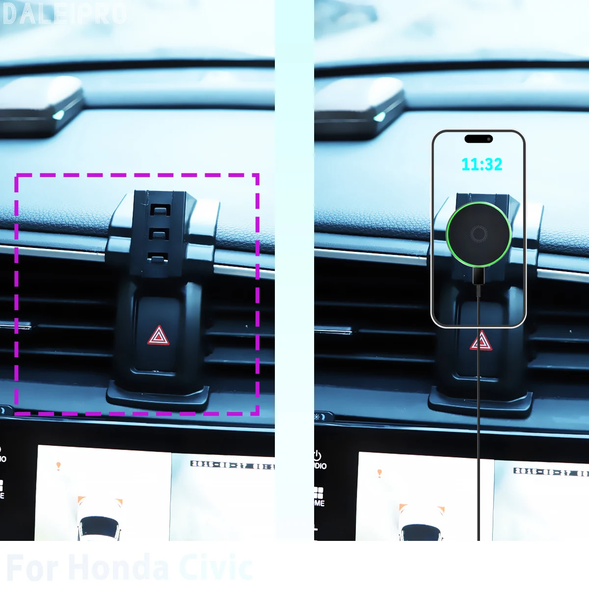 Made to measure for Honda Civic 10th 2017-2021 Phone Holder Car Magnetic Smart Sensing Wireless Charging One-Touch Release Qi