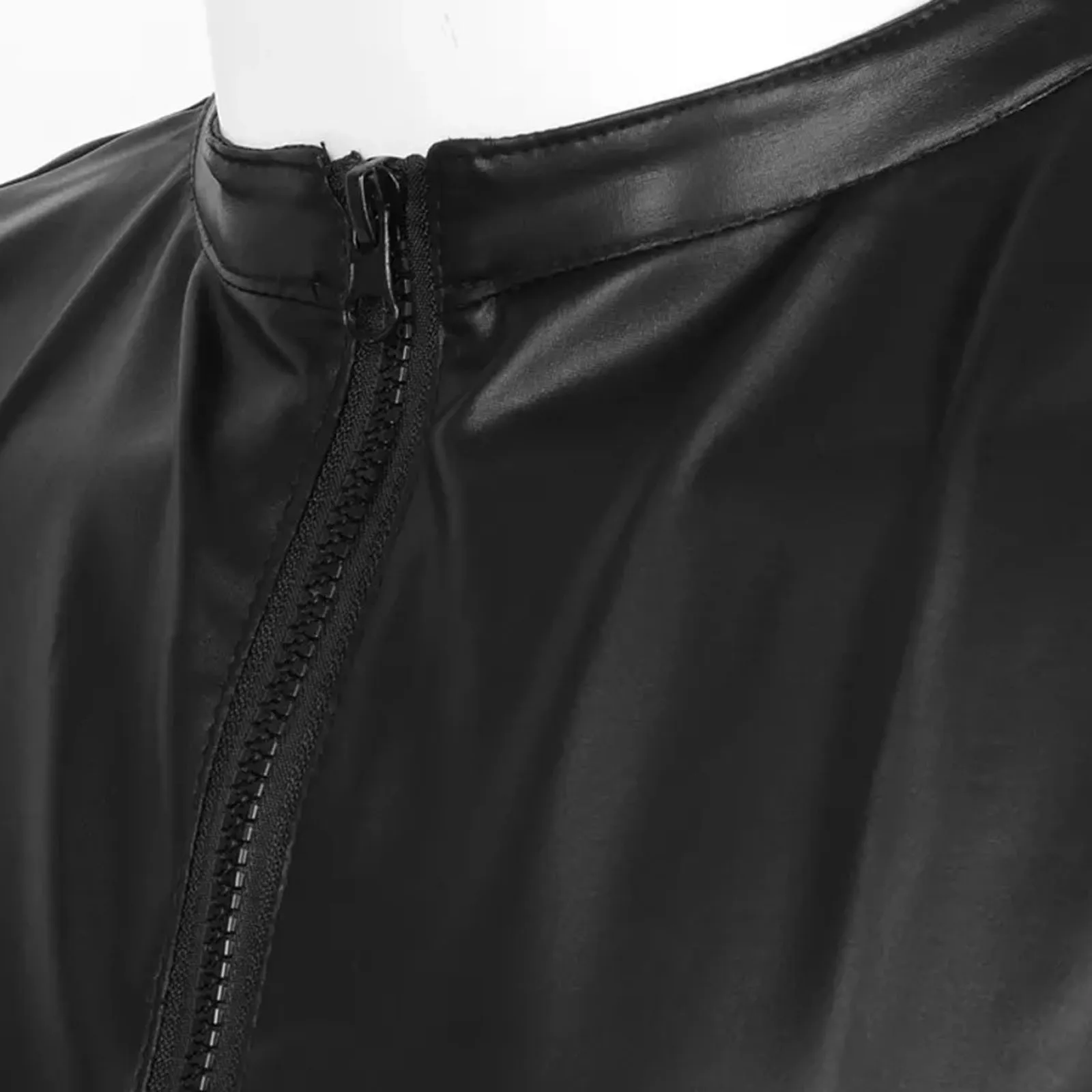 Mens Wetlook Shirt Fashion Zipper Sleeveless Vest Jacket Patent Leather Stand Collar Tank Tops for Clubwear Party Performance