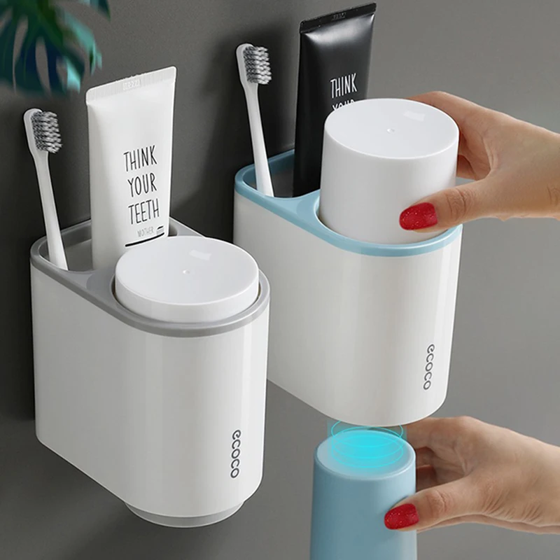 ECOCO Magnetic suction mouthwash cup set cup double wash cup set toothbrush toothpaste toothware rack simple storage box