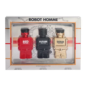 Coffret cadeau 3 pièces Robot Parfum pour hommes 3X30ML 1.0FL.OZ Eau de Parfum Spray, parfum rafraîchissant longue durée, cadeau parfait pour lui
