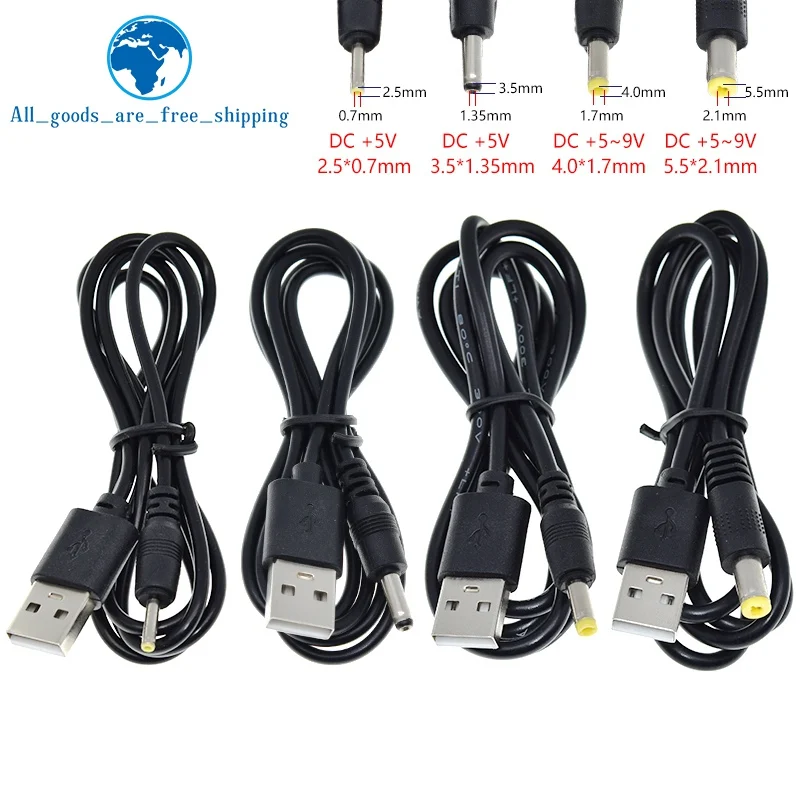 USB Port to 2.0*0.6mm 2.5*0.7mm 3.5*1.35mm 4.0*1.7mm 5.5*2.1mm 5V DC Barrel Jack Power Cable Connector 1M