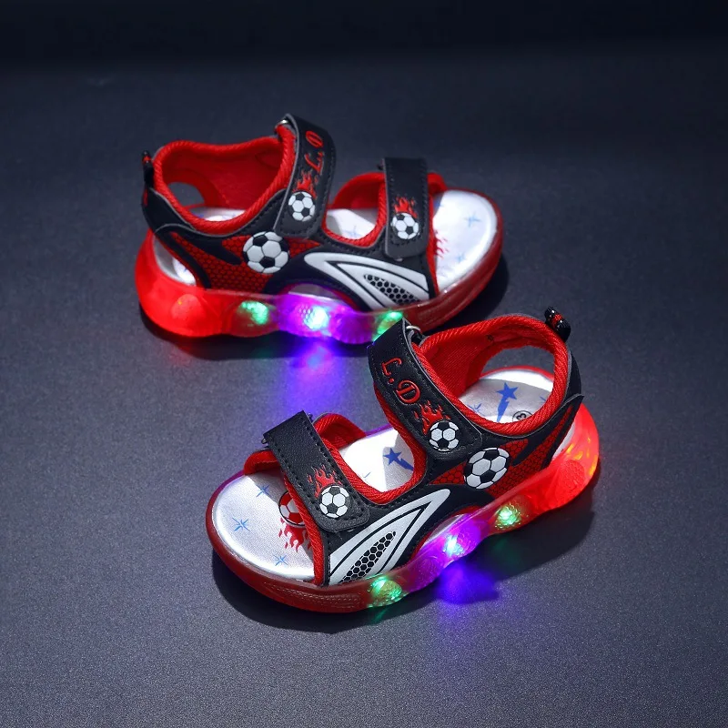 Summer Boys Lights Up Sandals Kids Glowing Light Beach Shoes Children\'s Shining Light Soft Bottom Sandals Kids LED Light Shoes