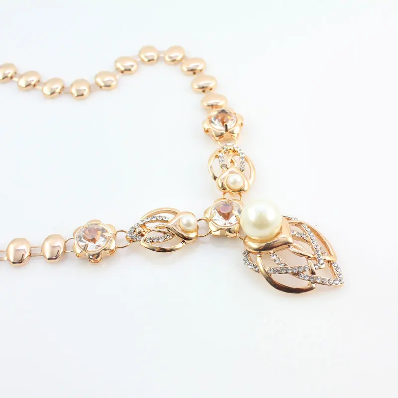 Gold Color Imitation Pearl Wedding Costume Necklace Earrings Sets Fashion Romantic Clear Crystal Women Party Gift Jewelry Sets