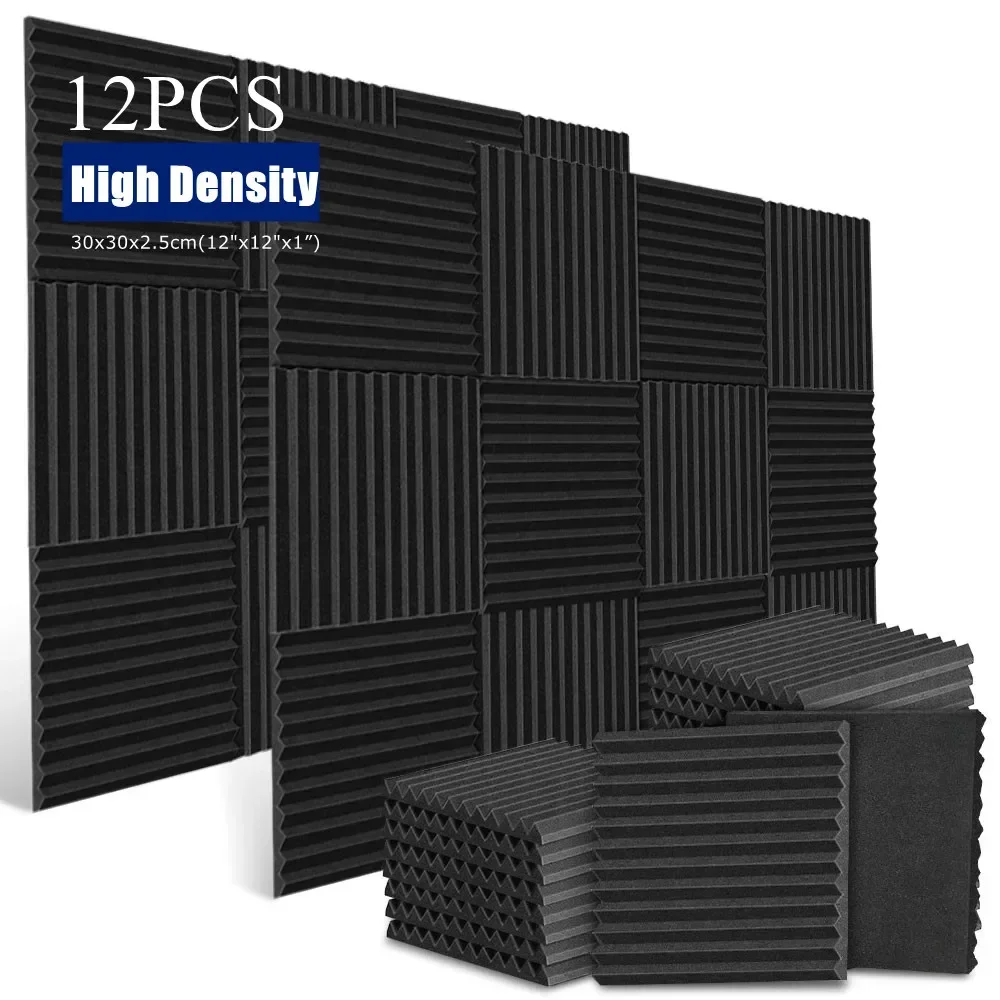 12PCS 30x30x2.5cm Studio Acoustic Foam High Density SoundProofing Panel Wedge Tiles Sound Insulation Absorption Treatment Panels