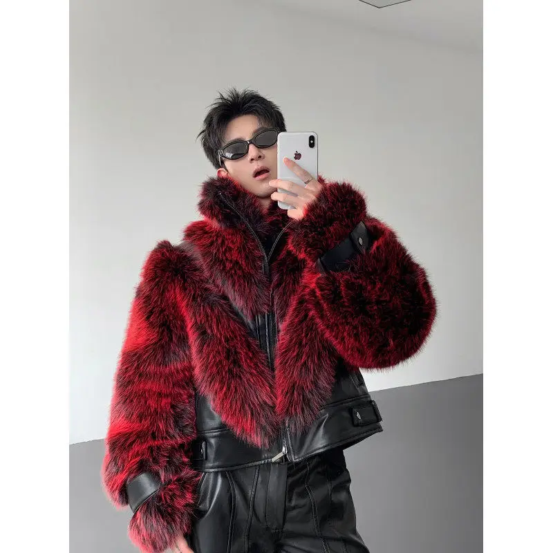 

Модное утепленное кожаное пальто с меховой подкладкой для выступлений, мужское, приталенное, с длинными рукавами, на молнии, зимнее