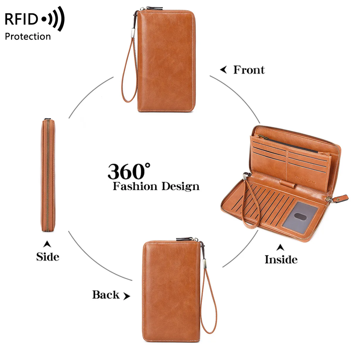 Simple Retro Women\'s Wallet Rfid Blocking Card Holder Large Capacity Elegant Lady Clutch Bag Leather Organizer Long Wallet