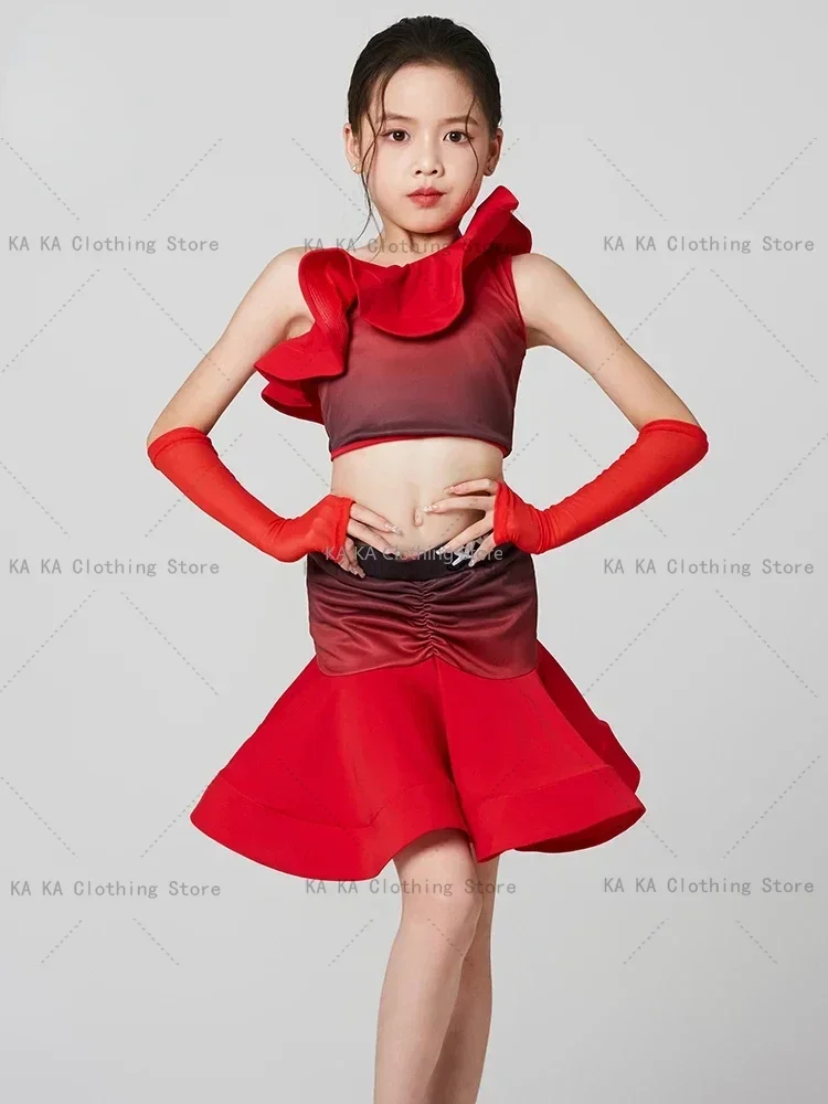 Cha Cha Samba Ballroom Latin Dance Costume Girls Kids Rumba Dance Dress Skirt Tango Dance Clothes Competition Dresses Child