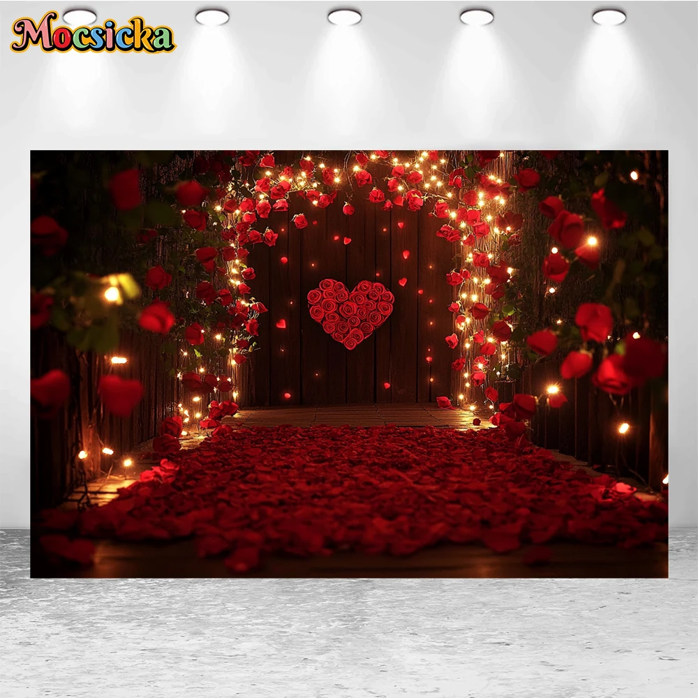 Mocsicka Valentine's Day Photography Backgrounds Roses Pink Door Holiday Party Adults Couples People Photo Backdrops Studio