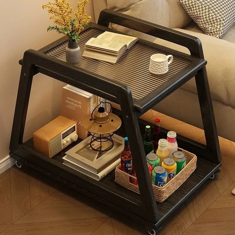 Movable coffee table Solid wood minimalist trolley side table Living room Sofa side cabinet Bedside small table