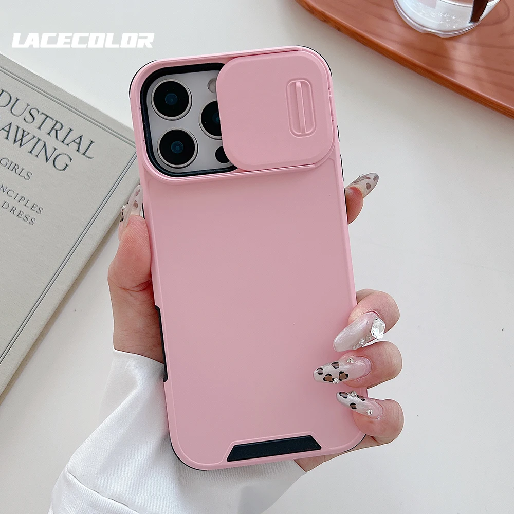 Slide Window Protector Armor Back Cases For iPhone 16 15 14 13 Mini 12 11 Pro Max Plus Heavy Duty Hybrid Bumper Frosted Cover