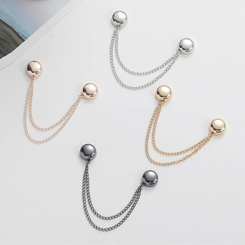 Multi-Function Magnetic Clothing Clip with Chain Metal Buttons Clip Clothes Scarf Trouser Legs Cuff Fixing Magnet Pin Decor
