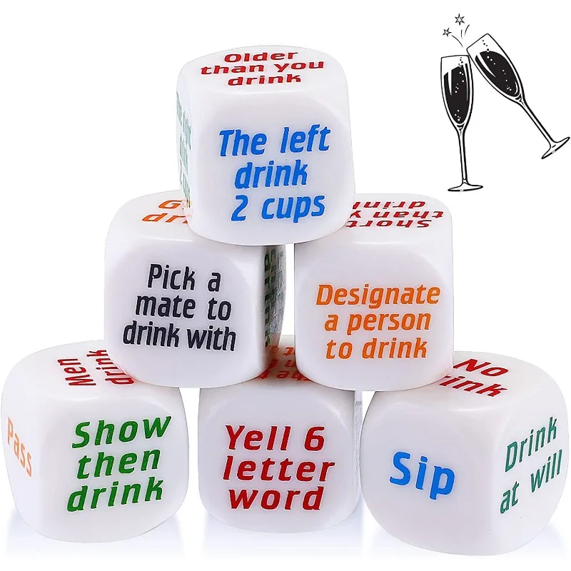 6pcs 25mm English Wine Dice Game Drinking Game Bachelor Party Game Adult White Elephant Gift Wedding Graduation Birthday