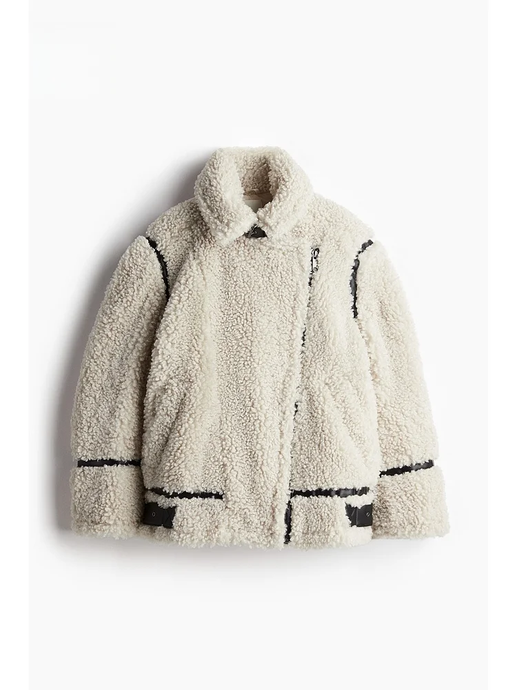 H&M Women's Thiened Teddy Fce Cardigan Winter Warm Commute ort Coat Stand Collar Outdoor Polyester Fiber 00%