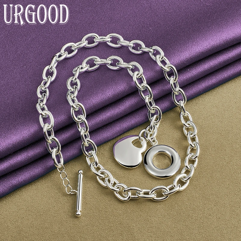 925 Sterling Silver Clássico Circular Oco Coração Forma Colar Para As Mulheres Do Partido De Noivado Do Casamento Da Moda Jóias