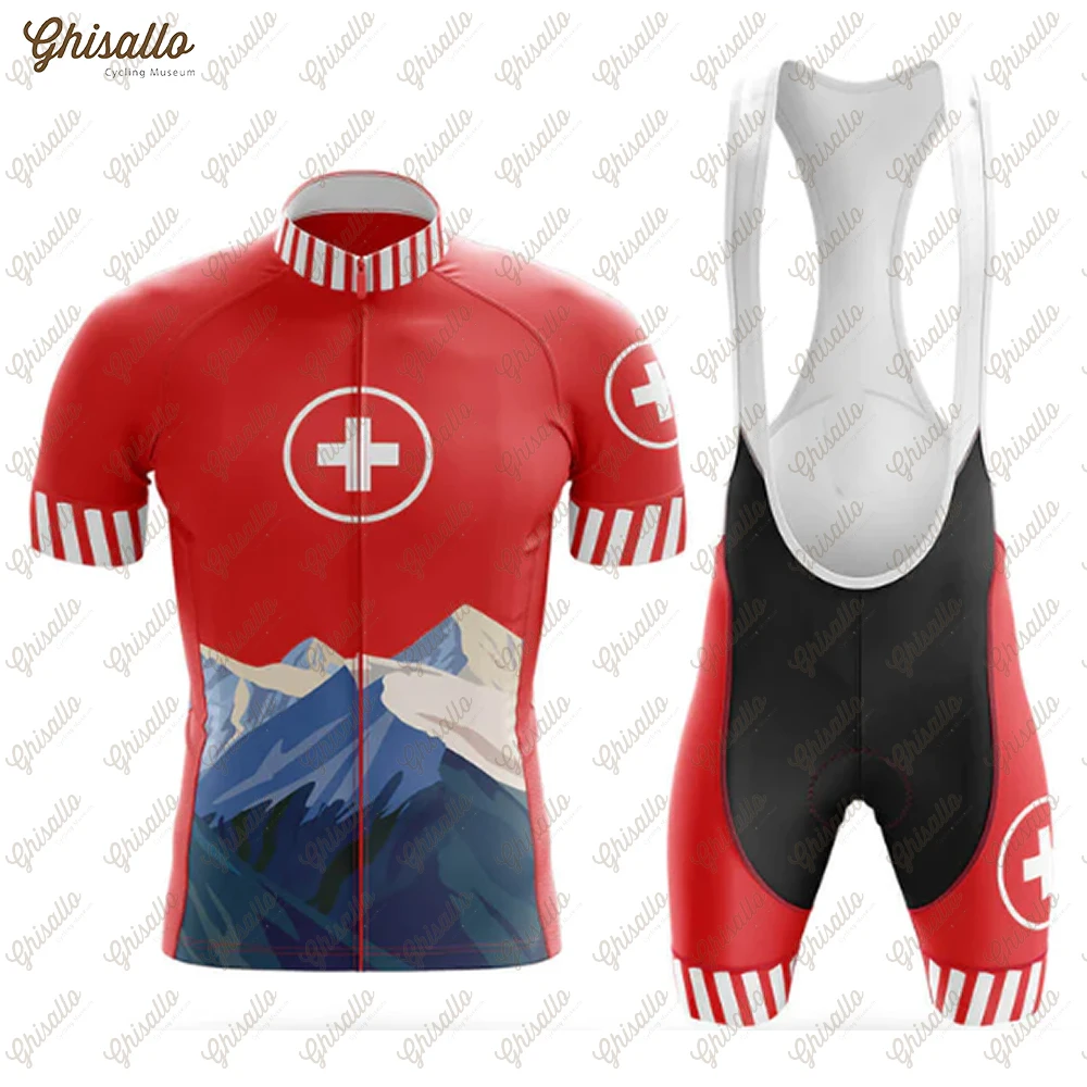 Suíça Bike Team Ciclismo Jersey Set, Equipamento de Road Bike, Camisa Masculina Ciclismo, Shorts Quick Dry, Roupa de bicicleta, Novo