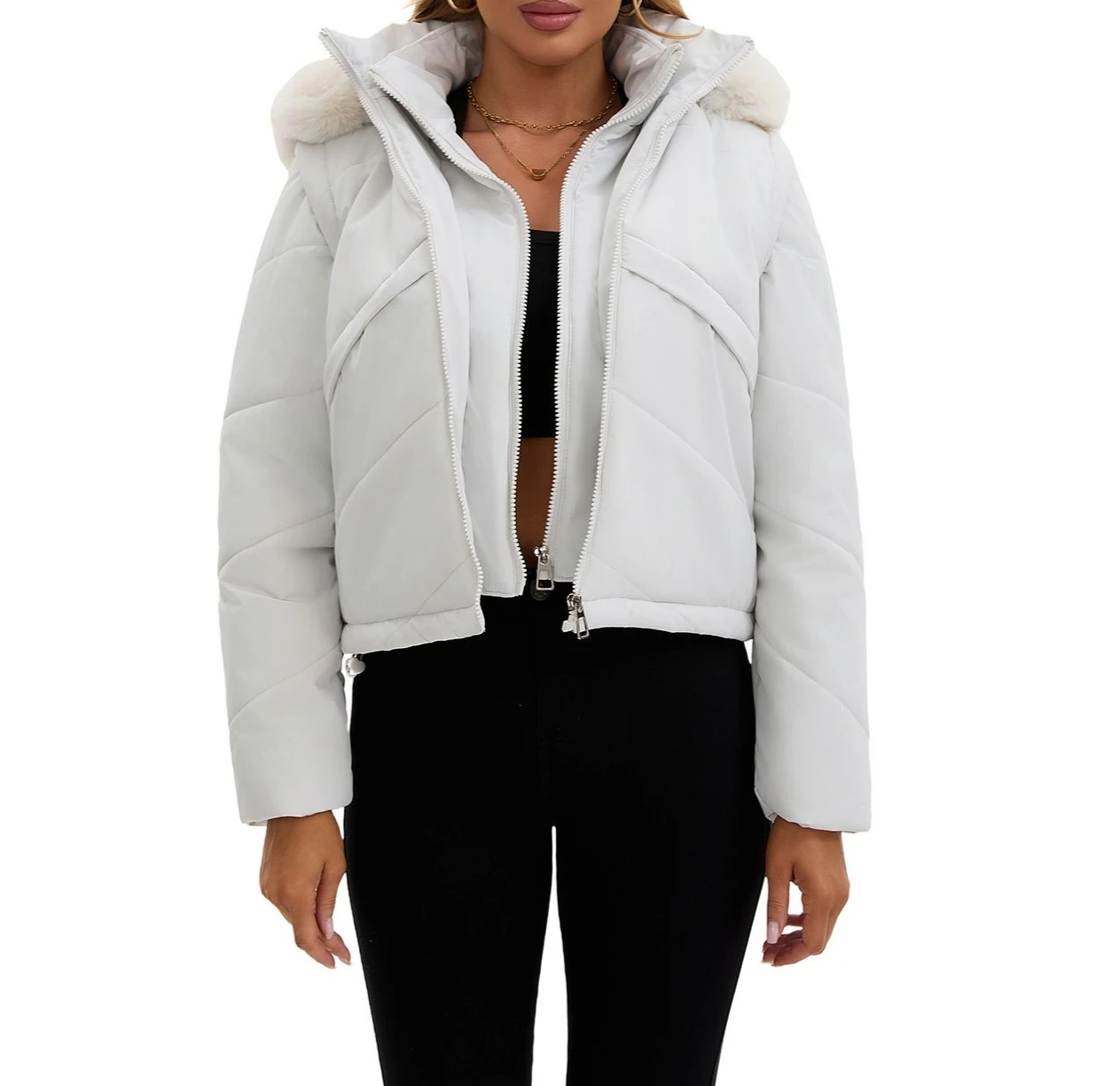 25. Nowy Styl Modowy Dwustronny, Ocieplany, Odporny na Zimno Płaszcz Bawełniany z Kapturem