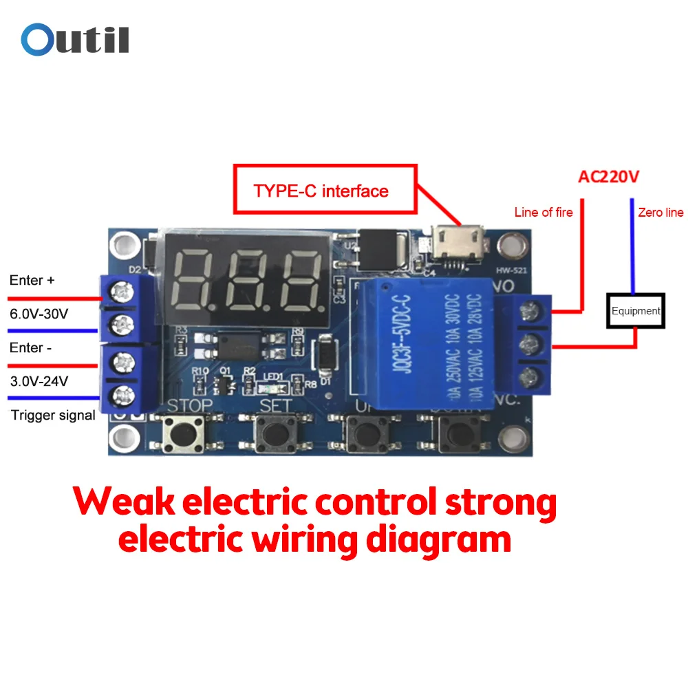 DC 1 Way LED Light Digital Time Delay Relay 5V 12V 24V Trigger Cycle Switch Timing Control Circuit Board 6-30V with Micro Type-C