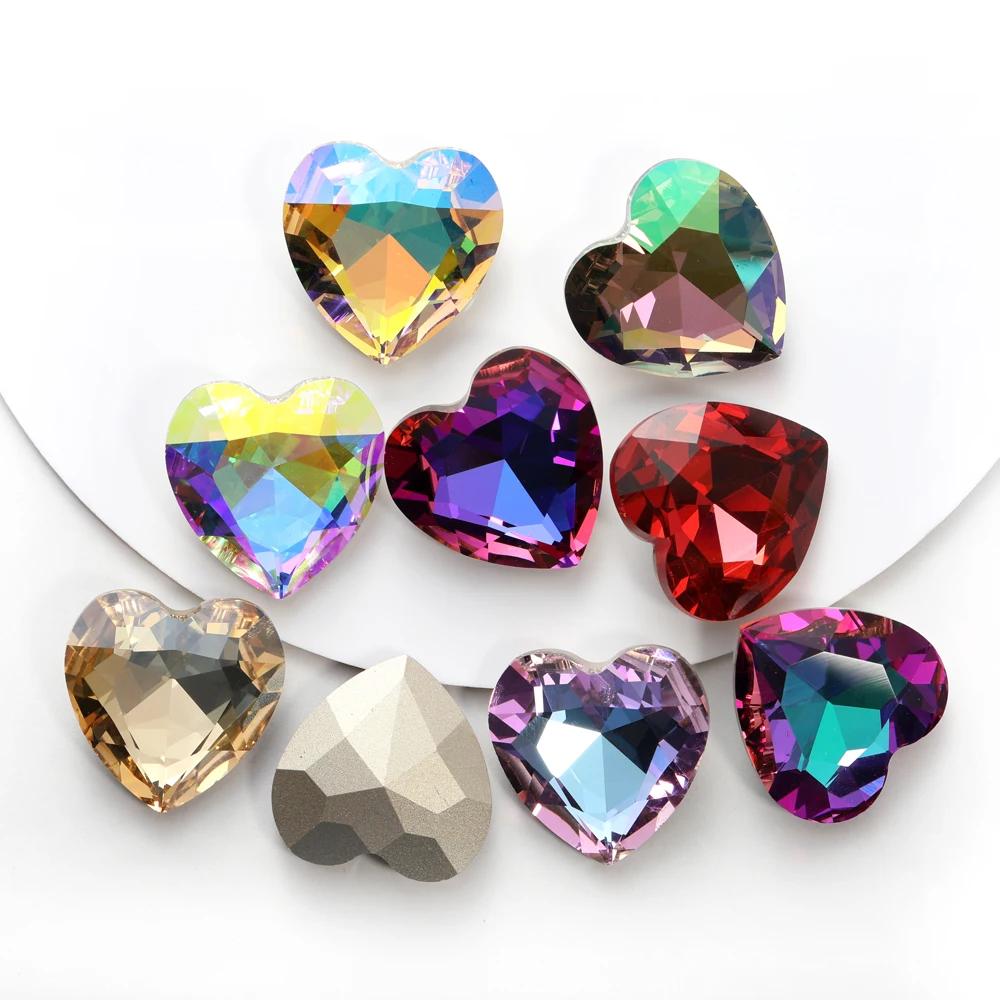 27mm Heart Crystal Big Size Glass Rhinestones Pointback Sew On Rhinestones Art Crafts Supplies Heart Rhinestones Strass 4827