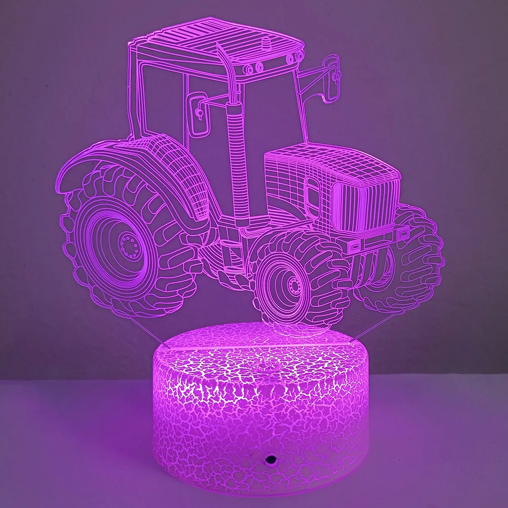 

3D Optical Illusion Tractor LED Night Light Color Changing Bedside Lamp for Kids Room Decor Birthday Gift for Boys
