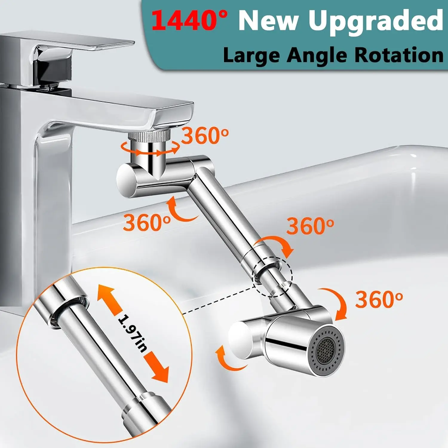 Stainless steel Universal 1440 °Swivel Robotic Arm Swivel Extension Faucet Aerator Kitchen Sink Faucet Extender 2Water Flow Mode