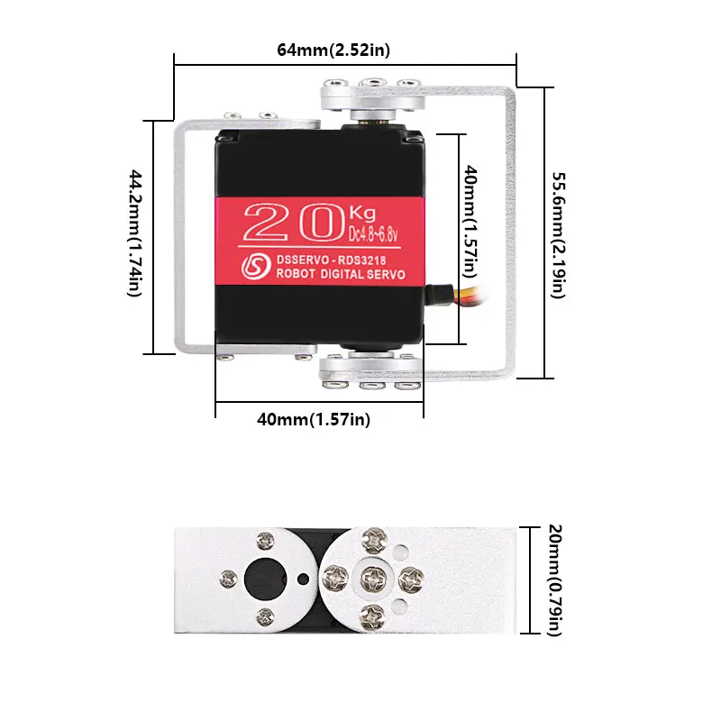 1X Robot servo 20kg RDS3218 metal gear digital servo arduino servo with Long and Short Straight U Mouting