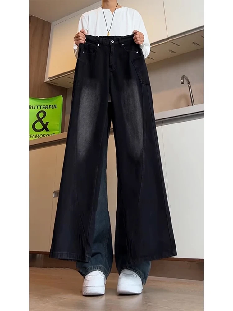 

American Sle Retro Knife Jeans Men's High Waist Straight Leg Pants Winter Wear Faded Bla Micro Flare Not Tight Fit