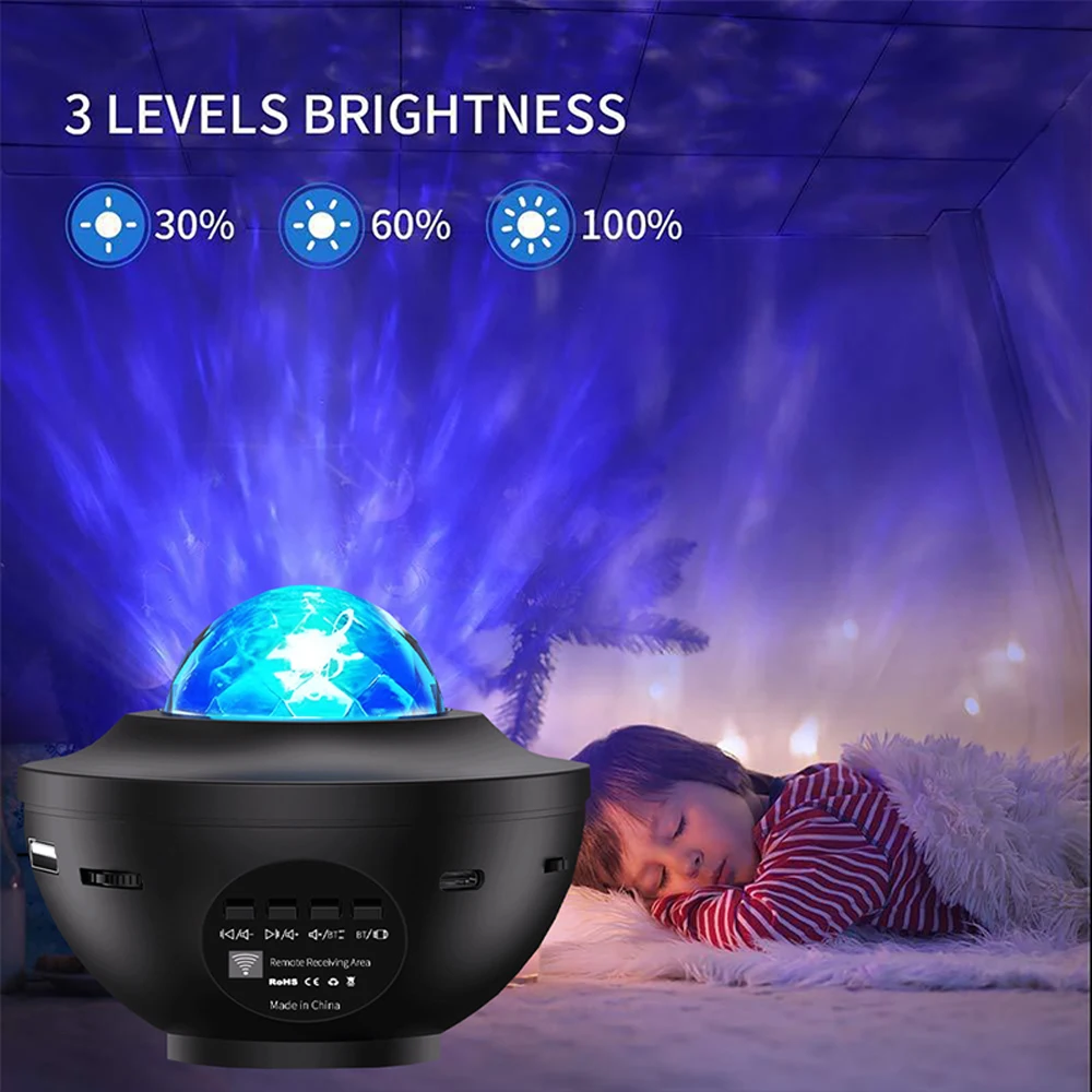 Starry Projector Galaxy Night Light with Ocean Wave Music Speaker  Disco Stage Light, Home Theater  Ceiling,Room Decor USB Power