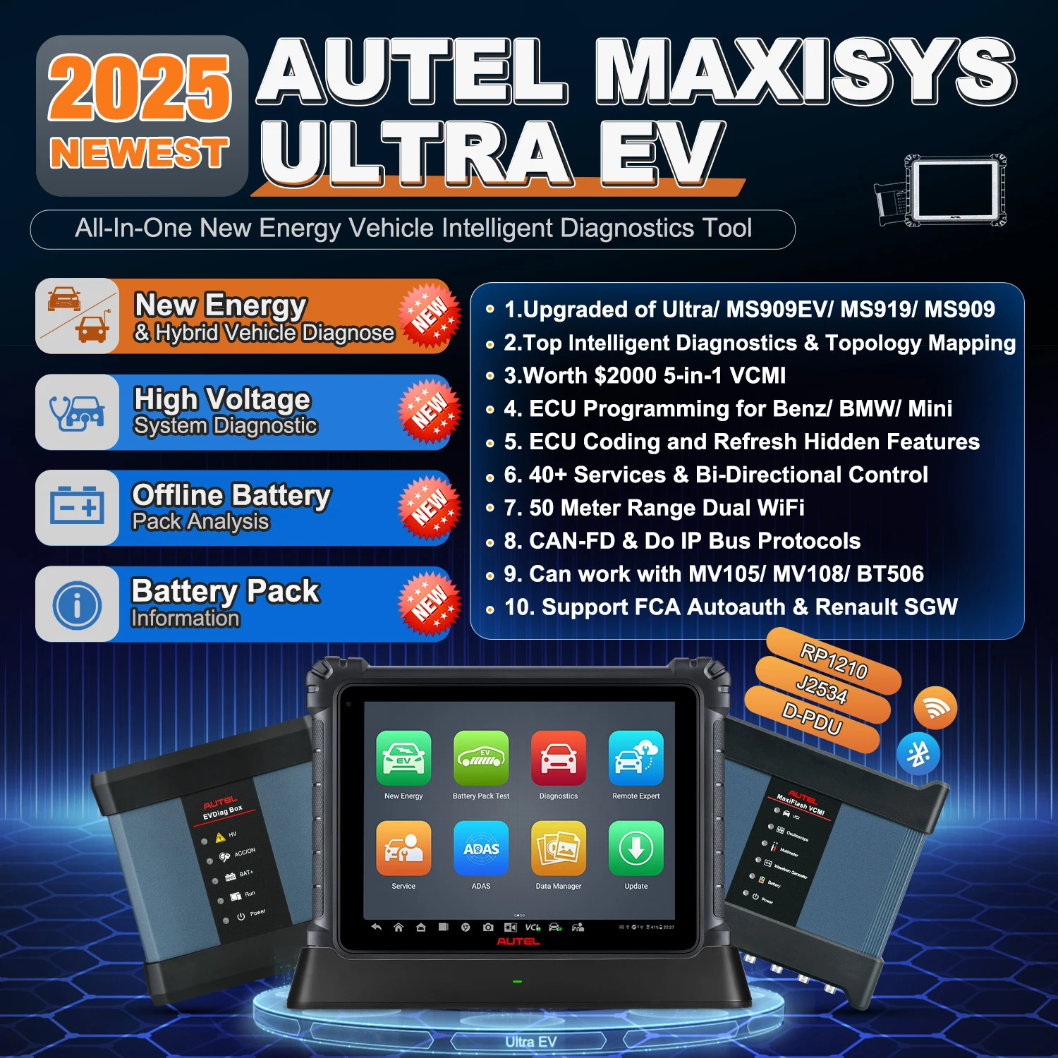 Autel MaxiSys Ultra EV Intelligentes EV-Diagnosegerät mit EVDiag Kit VCMI EV Hochspannungssystem-Batteriepack-Analyse PK Ultra – Detail 2