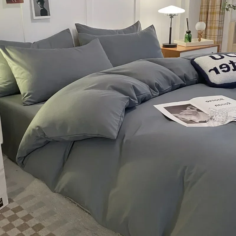 Ins Style Solid Color Duvet Cover Bed Sheet Student Dormitory Bedding Matte Double Couple Duvet Cover bedding set 단색 이불 커버 시트