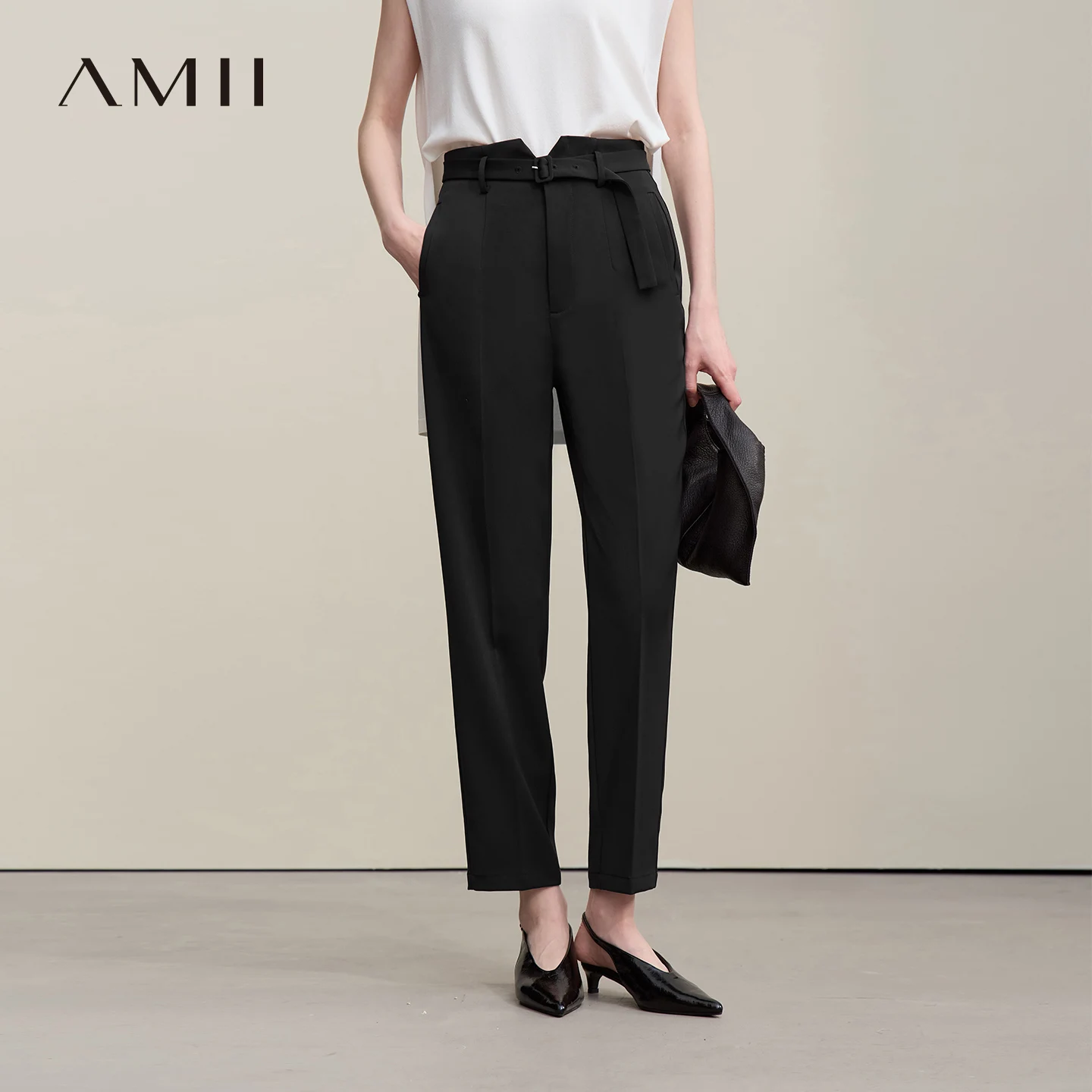 

Amii Women's Tapered Pants 2026 Summer New Office Straight Fit Casual Trousers With Belted Versatile Women's Clothing 12622056