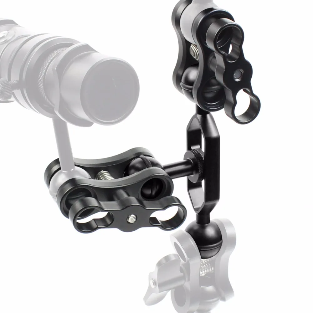 Aluminiumlegierung Tauchen Licht Taschenlampe Dual Kugelgelenk Arm und 2 Schmetterling Clip Klemmhalterung für Unterwasserfotografie Kamera – Detail 11