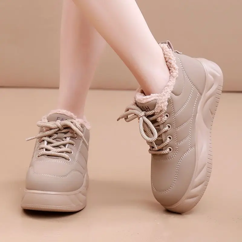 

Зима 2026, новые женские теплые хлопковые туфли на флисовой подкладке, на толстой подошве, на мягкой подошве, повседневные водонепроницаемые нескользящие хлебные туфли