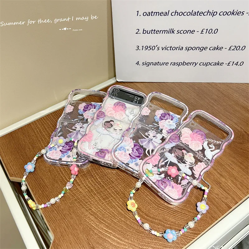Funda de teléfono de niña de las flores para Samsung Galaxy Z Flip 6 5 4 3, carcasa trasera para ZFlip3 ZFlip4 ZFlip5 ZFlip6, carcasa protectora dura