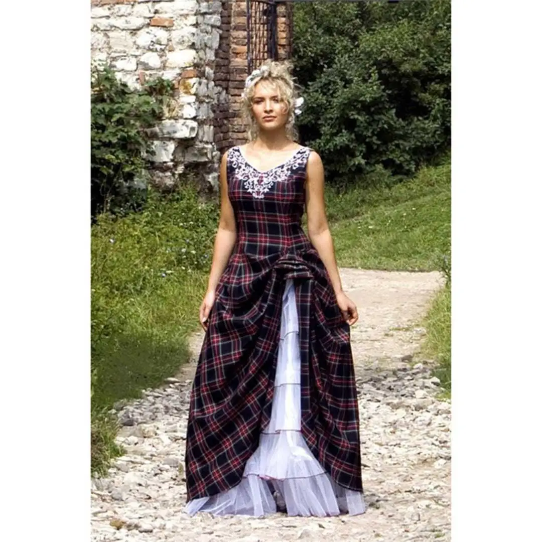 Vestidos de casamento escocês vitorianos fantasia do século 18 vestido xadrez escocês escocês das tierras altas feito sob encomenda