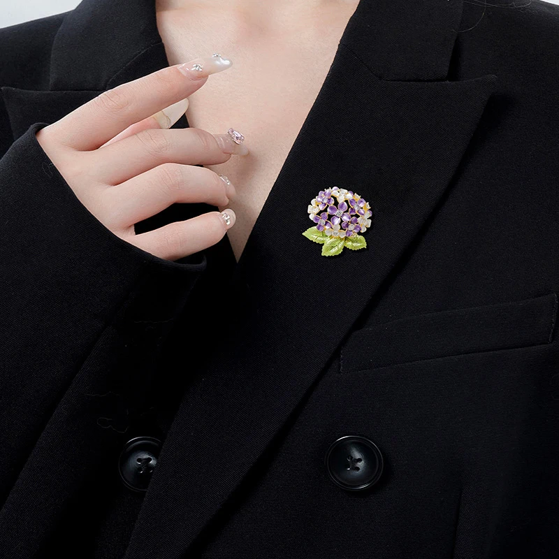 Fashion Purple Hydrangea Brooches For Women Clothing Coat Jewelry Accessories Gifts