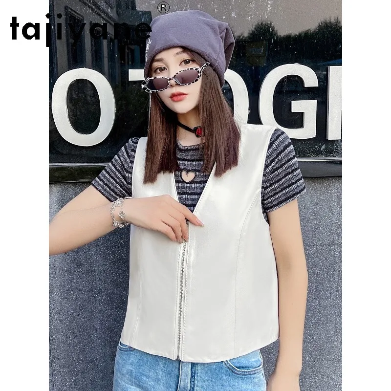 TAJIYANE Genuine Leather Vest Slim Fit Leather Jacket Woman Sheepskin Short Gilet Zipper Jackets for Woman Solid Veste Femme New