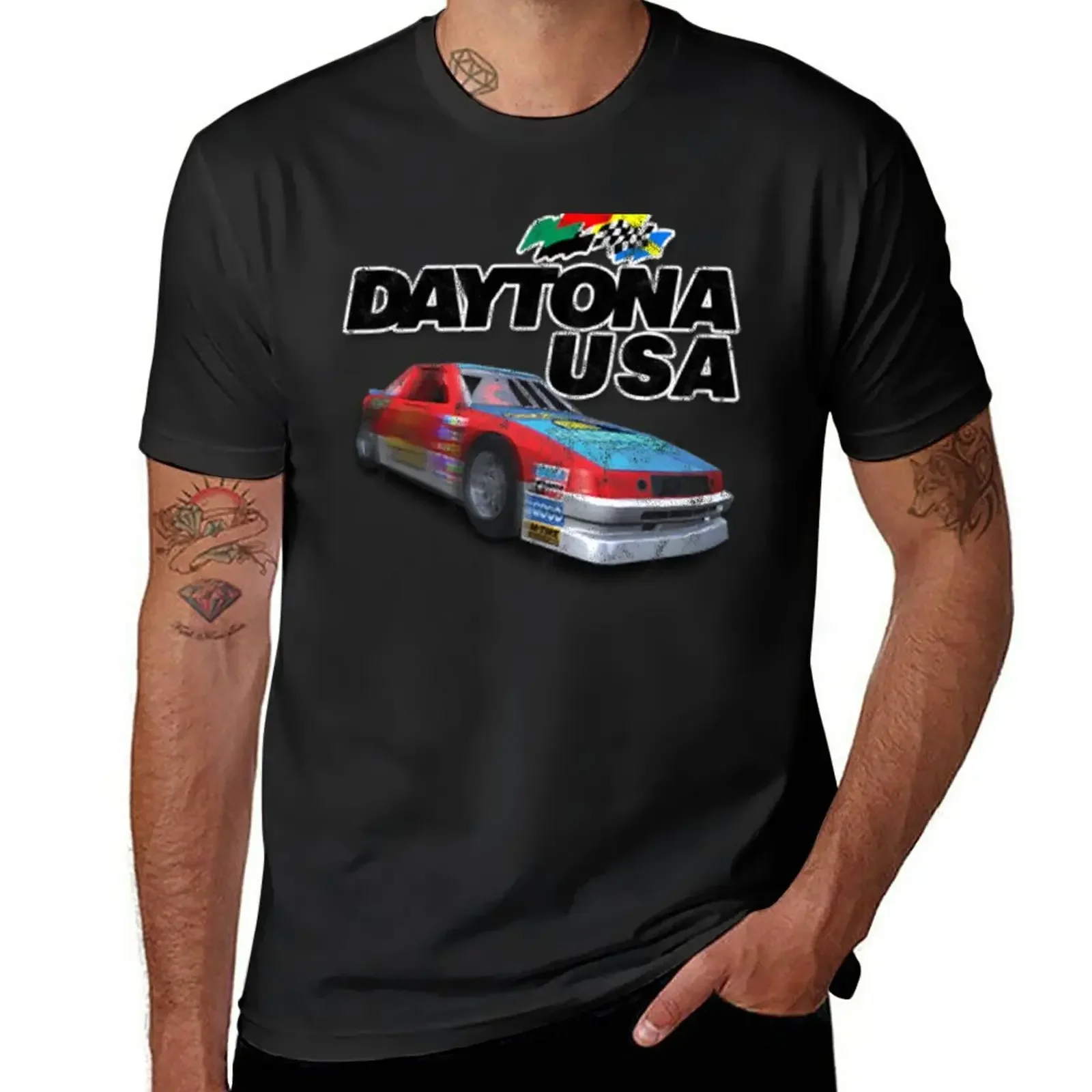 Plus Size Tops Mann Kleidung benutzer definierte T-Shirts entwerfen Sie Ihre eigenen Trainings hemden für Männer Daytona USA Distressed Car Logo T-Shirt