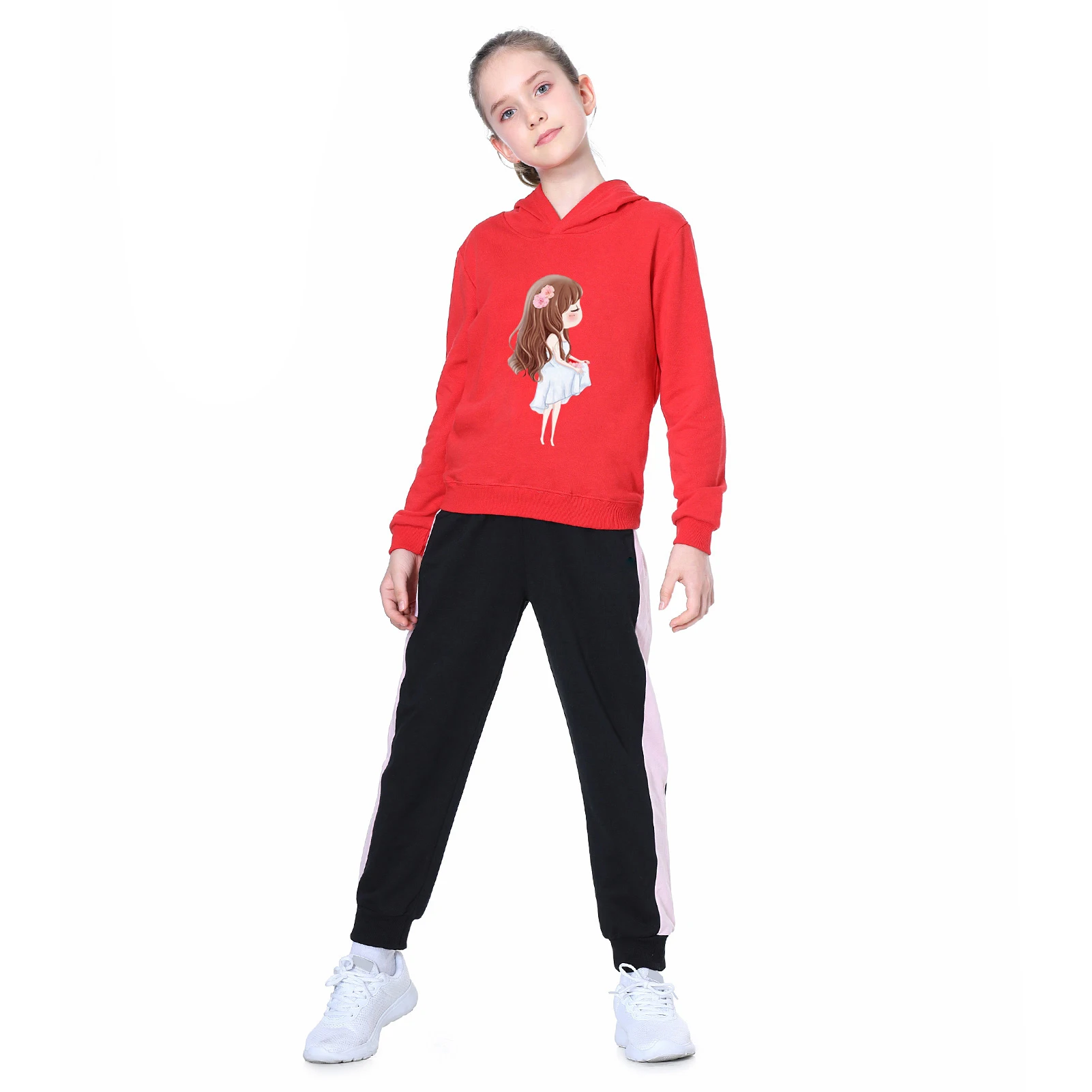 

2-Piece Athletic Sweatshirts+Sweatpants Set Long Sleeve Cotton Girls Outfits Jogger Tracksuit Hooded Kids Outdoor Sports Wear