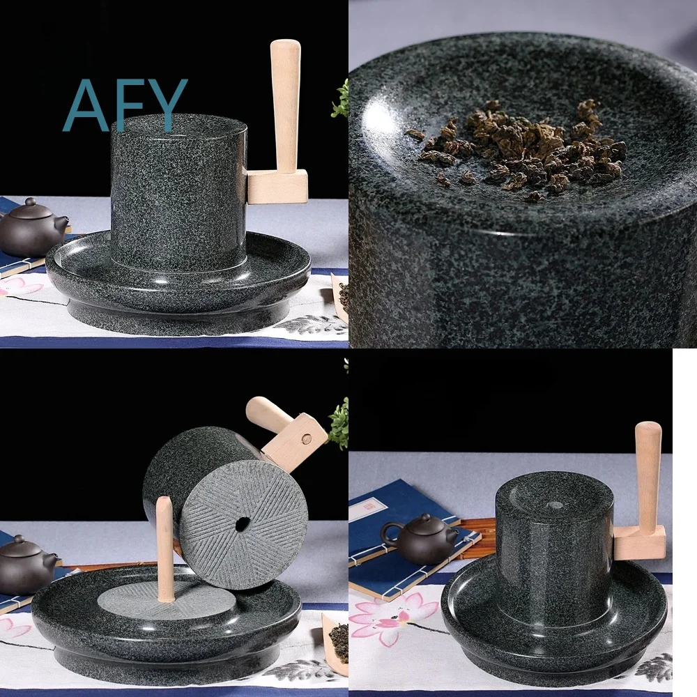 Handmade Stone Tea Mill for Matcha Grinding Disc Tool Small Household Grinder for Blue Stone Tea Set and Bucket Style Tea