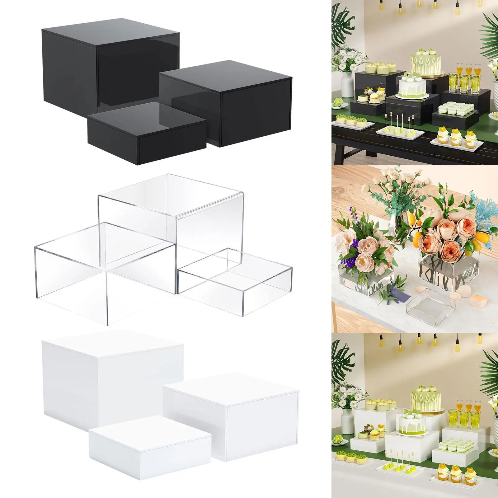 

3Pcs Buffet Riser Acrylic Cake Riser Dessert Display Stand Shelf Acrylic Cube