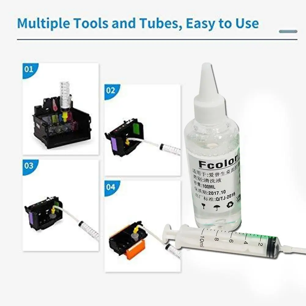 100ML Unblock Printer Head Nozzles Cleaning Solution Cleaning Liquid Kit For Epson Inkjet Printers Flush With Syringe All Tools