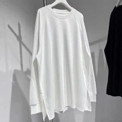 Large Size Autumn Winter T-Shirts Women New Item with Side Slits Pullovers Loose Long Sleeves Vintage Pure Cotton All-match Tops