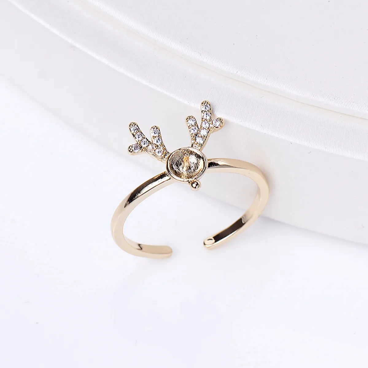 Minimalist Women Brass 14K Gold Plated Durable‑Plating Adjustable Open Ring Blank Setting Handmade Findings For DIY Pearl Ring