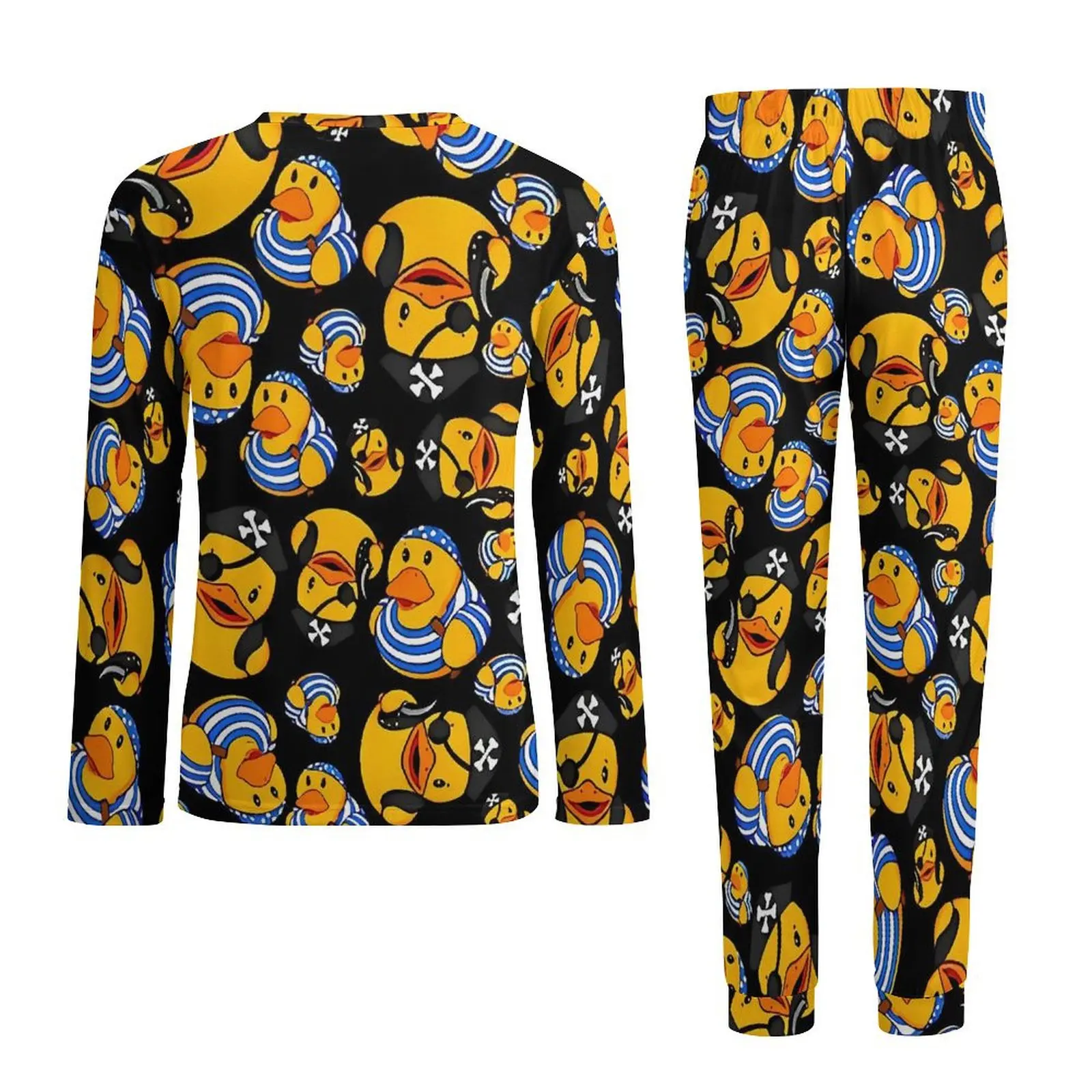 Pirate Rubber Ducks Print Pajamas Spring 2 Pieces  Retro Pajama Sets Male Long Sleeve Home Graphic Nightwear 3XL 4XL 5XL