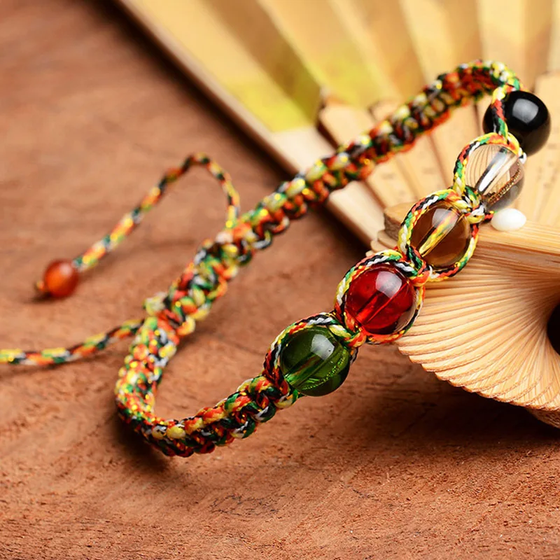 Ethnic Hand-woven Multi Colored Rope 5 Colors Glass Beads Stretch Chinese Five Elements Feng Shui Rope Charm Lucky Bracelets