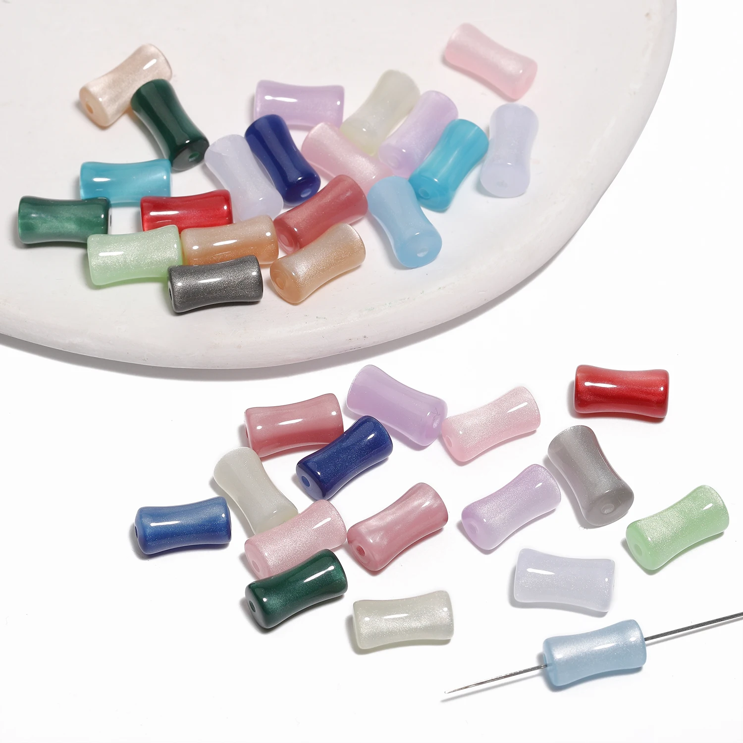 20pcs Multicolor Bamboo Joint Resin Beads 13x6.5mm Cylindrical Round Tube Spacer Acrylic Beads for Jewelry Making Bracelets DIY