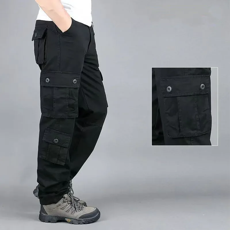 

Men's Overalls Military Cargo Pants Casual Cotton Multi Pocket Baggy Work Pants Streetwear Army Straight Slacks Long Trousers 44