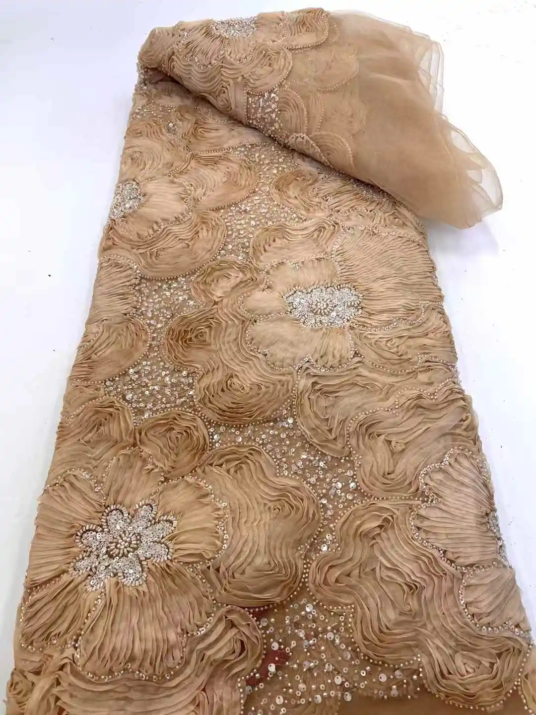 2025 ใหม่แอฟริกันภาษาฝรั่งเศสคําไนจีเรีย High End ลูกไม้ผ้าลูกปัดตาข่ายสําหรับเย็บปักถักร้อยงานแต่งงานเจ้าสาวเย็บชุด