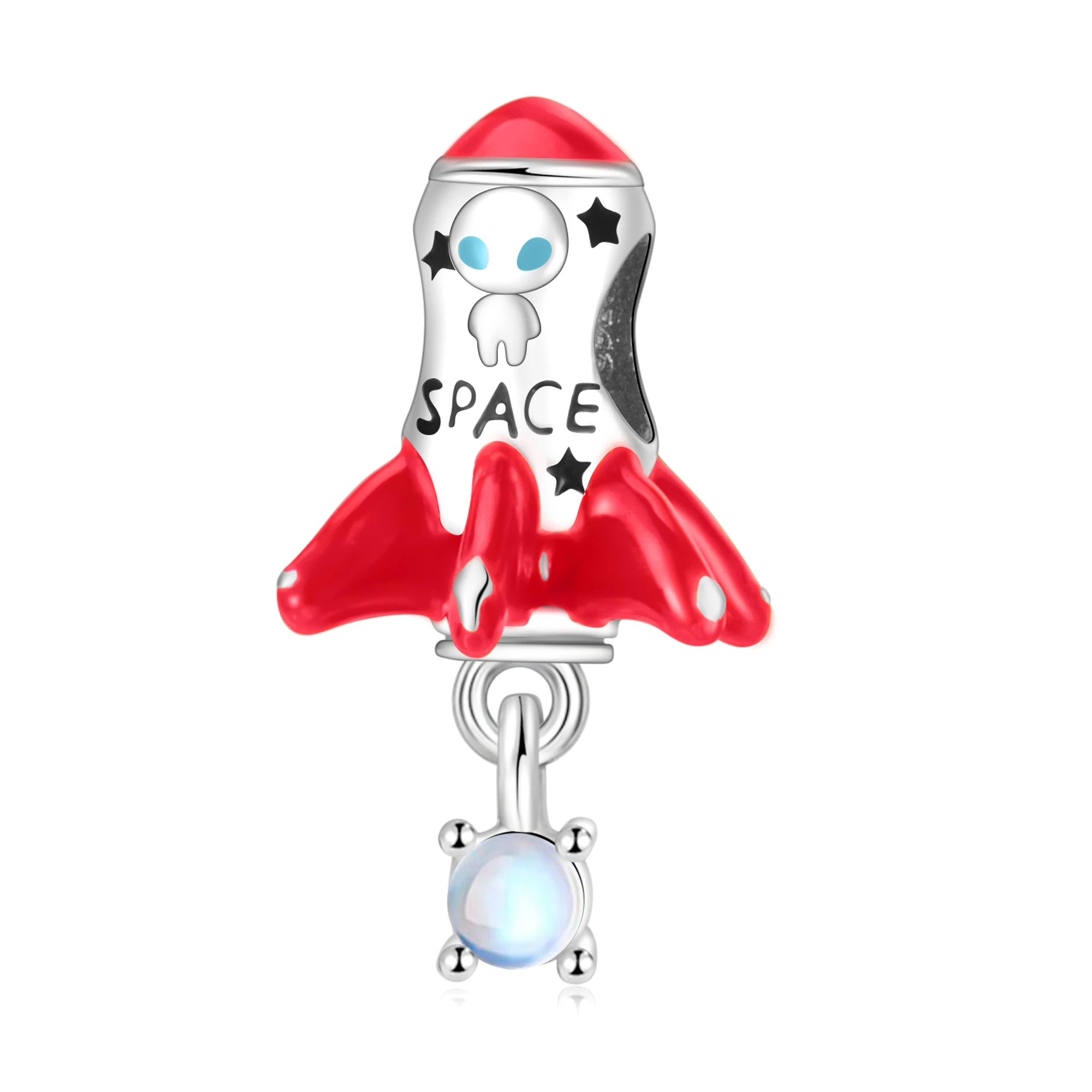 Pan Charms Original Space Rocket Dangle Charm Bracelet Pendant Jewelry
